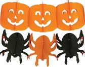 Guirlande de fête d'Halloween araignées et citrouilles - 3 mètres - orange - papier