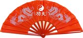 Handwaaier Tai Chi waaier Kong Fu Yin Yang twee draken rood ca. 65 x 35cm Chinees