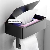 CALIYO WC rolhouder - Toiletrolhouder - Zwart - Zonder boren - Met Bakje voor Vochtig Toiletpapier - Plankje - Badkameraccessoire