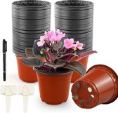 Kunststof plantenpotten, 10 cm, 50 stuks bloempotten voor planten, ronde kweekpotten, met plantenbordjes en pennen