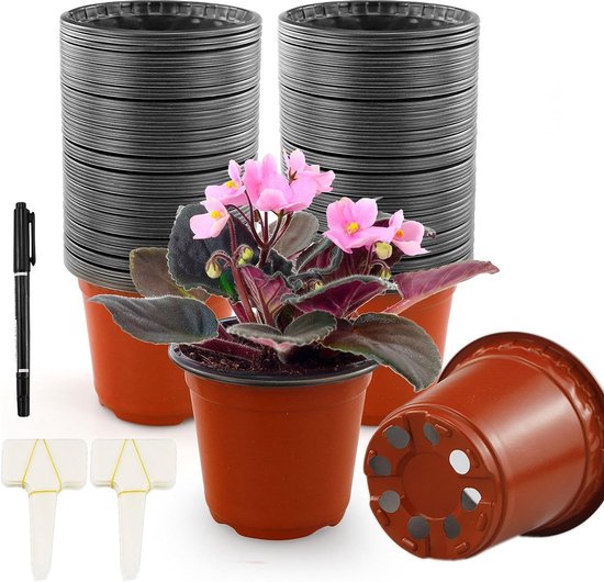 CHEUKYIU 16 stuks 10 cm plantenpotten kunststof bloempot wit kleine kweekpotten plantenpotten ronde planten potten sierpot kruidenpot met meerdere afvoergaten voor planten, balkon, decoratie