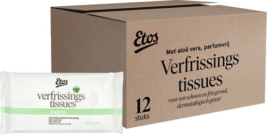 Foto: Etos plasticvrije intieme verfrissingtissues aloe vera parfumvrij alcoholvrij 12x20 stuks