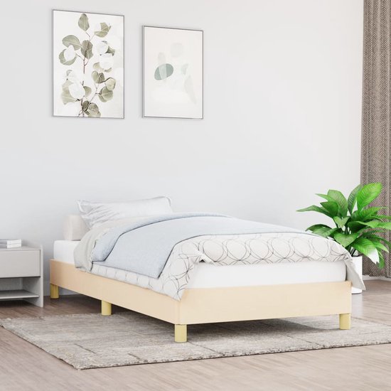 The Living Store Bedframe Crème 203x103x25 cm - Duurzaam stof en multiplex - Ondersteunende poten - Multiplex lattenbodem - Montagehandleiding