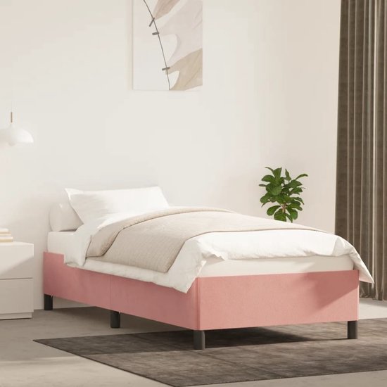 The Living Store Bedframe Fluwelen Roze 203 x 103 x 35 cm - Ondersteunende poten - Multiplex lattenbodem