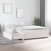 The Living Store Houten Bedframe - Bedframe met Opbergfunctie - 205.5 x 105.5 cm - Massief Grenenhout - Wit