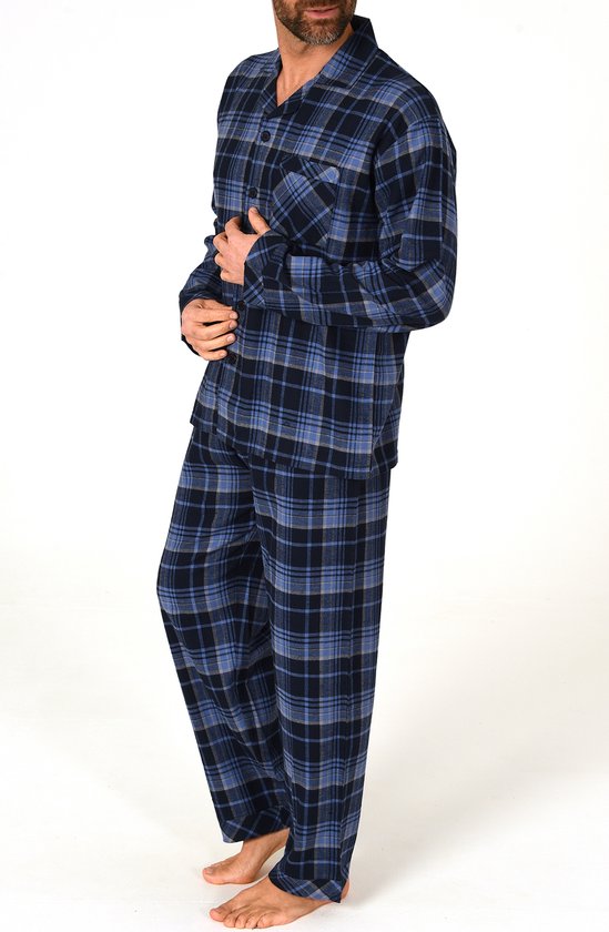 Norman flanellen heren pyjama - Blue Square - 48 - Blauw