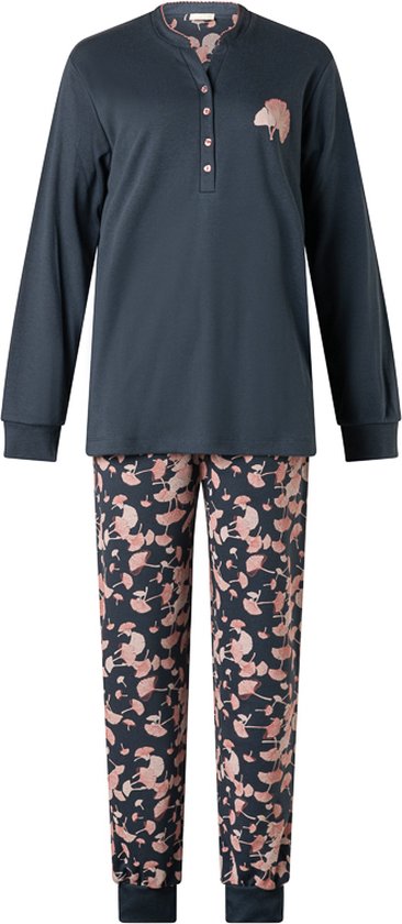 Lunatex dames pyjama dikke tricot - Uni top - XL - Blauw