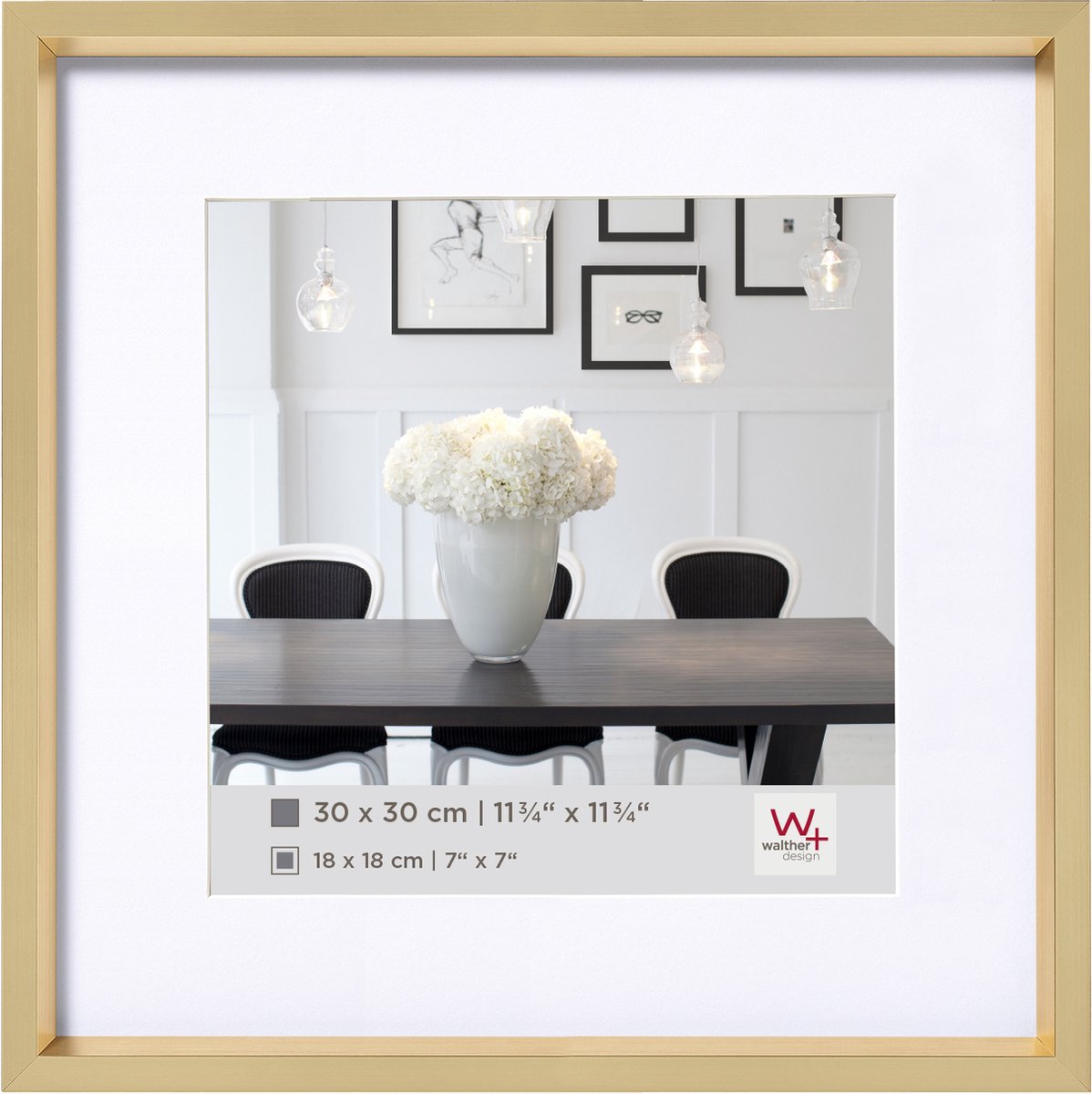 Walther Steel Style - Kunststof lijst - Fotoformaat 20x20 cm - Goud