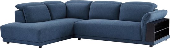 Hoekbank van stof met hoofdsteun en blauwe opbergruimte - Hoek links - PERCEVAL L 280 cm x H 81 cm x D 220 cm