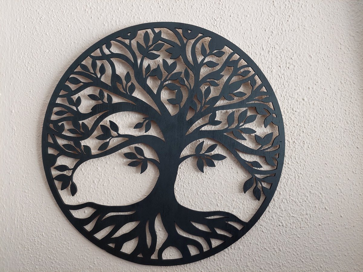 Zwarte 30cm berkenhouten 'Tree of Life': Betekenisvolle Wijsheid en Schoonheid - Wall art - modern deco muurdecoratie - Wanddecoratie