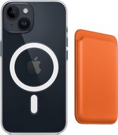 Apple Clear MagSafe Case met magnetic Wallet Card Holder voor iphone 14 - iPhone beschermhoes case inclusief Magsafe Leren kaart houder wallet - Compatibel met iphone 14 - Oranje