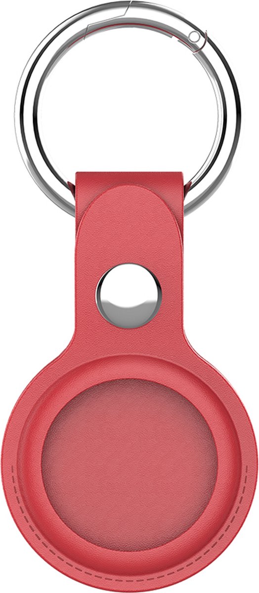 Moveteck Leer & Aluminium Hoes voor Apple Airtag Rood - Airtag Suetelhanger - Sluitelhanger