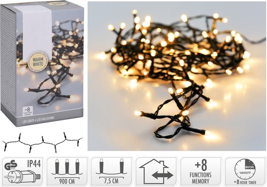 Kerstverlichting 120 led- 9m - warm wit - Timer - Lichtfuncties - Geheugen - Buiten -Binnen- Kerstboomverlichting