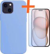 Hoesje Geschikt voor iPhone 15 Hoesje Siliconen Cover Case Met Screenprotector - Hoes Geschikt voor iPhone 15 Hoes Back Case - Lichtblauw