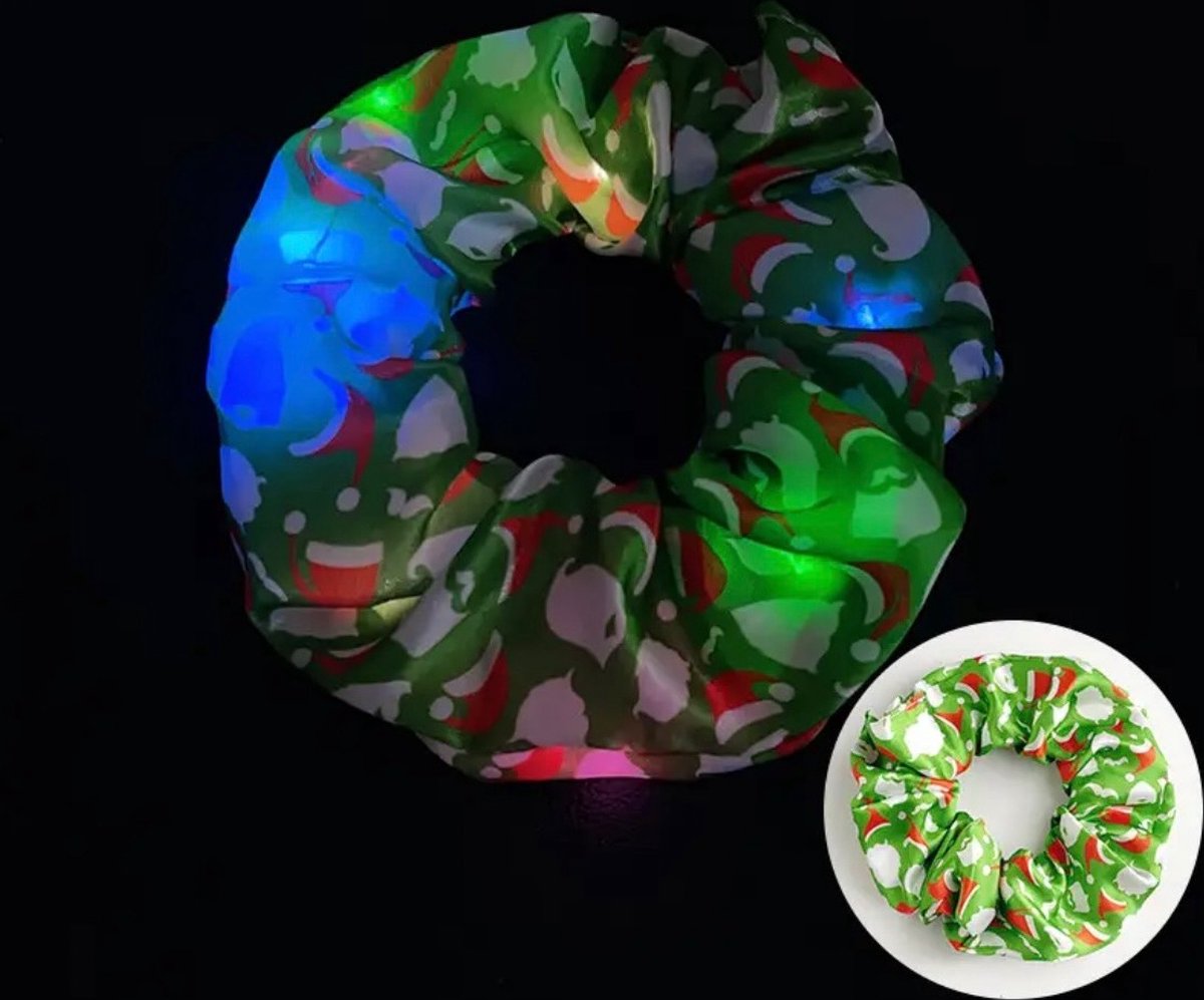 Scrunchie Kerst - Led Scrunchie Groen - Kerstdiner - kerst - led kerst - scrunchie kerst - Haarelastiek lichtjes Kerst