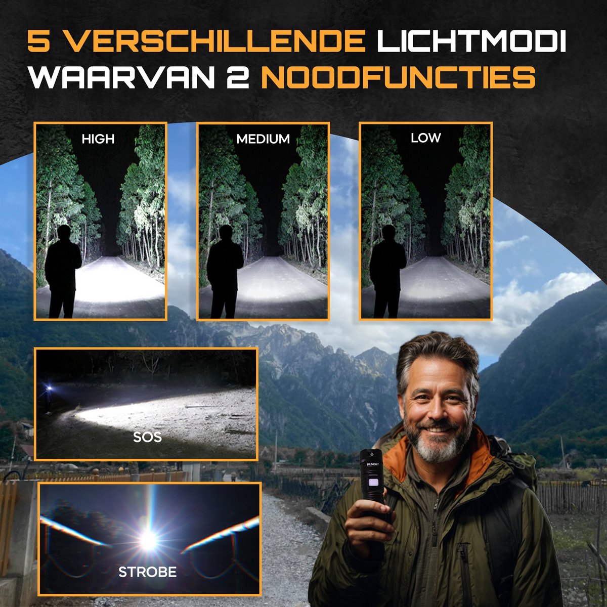 MUNDAY® Militaire LED Zaklamp - Powerbank functie - USB-C oplaadbaar - LED - 2000 Lumen - Kamperen — cadeau in Sport & Outdoor - foto 4