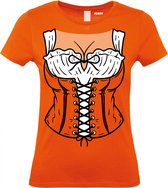 Dames T-shirt Dirndl Boezem | Oktoberfest dames heren | Carnavalskleding heren dames | Foute party | Oranje dames | maat S