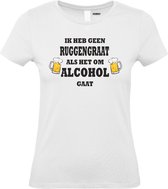 Dames T-shirt Ik heb geen Ruggengraat als het om Alcohol gaat | Oktoberfest dames heren | Carnavalskleding heren dames | Foute party | Wit dames | maat L