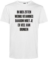 T-shirt In bier zitten weinig vitamines | Oktoberfest dames heren | Carnavalskleding heren dames | Foute party | Wit | maat 3XL