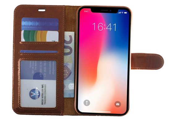 Apple iPhone 15 pro Leather Book Case/Flip Cover avec fonction support/Porte-carte et fermeture magnétique couleur Marron clair