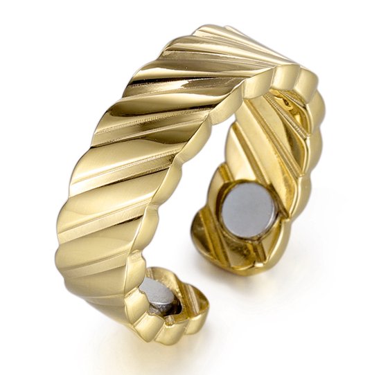 MAGNETOX - Ring de Guérison 'Emily' - Ring Aimantée - Bague Santé - Ring Magnétique - Acier Inoxydable - Or - Femme - 50mm