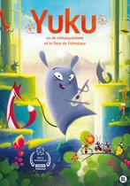 Filmcover "Yuku en de Himalayabloem" met blauwe konijn met gitaar, rode vos en andere dieren in een groen bos.