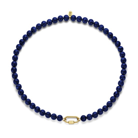 CO88 Collection 8CN-26399 Collier de perles avec serrure en acier - Lapis - 8 mm - 45 cm - Blauw - Doré