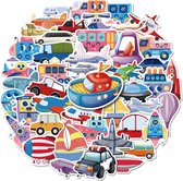 Voertuigen Stickers 50 Stuks | Auto | Boot | Vliegtuig | Trein | Bus | Grappige Stickers | Laptop Stickers | Stickers Kinderen en Volwassenen | Stickervellen | Plakstickers | Koffer Stickers | Stickers Bullet Journal en Planner