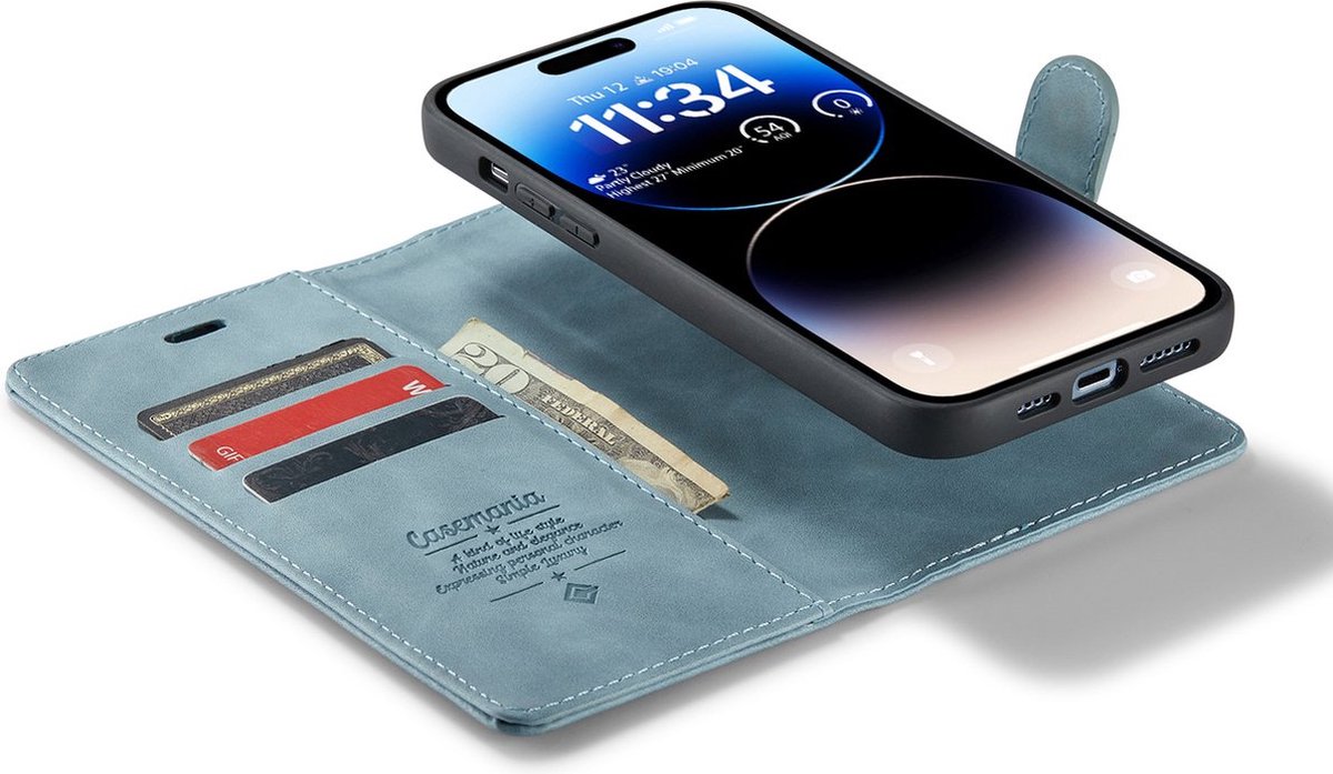 iPhone 15 Pro Bookcase hoesje - CaseMe - Effen Aqua - Kunstleer