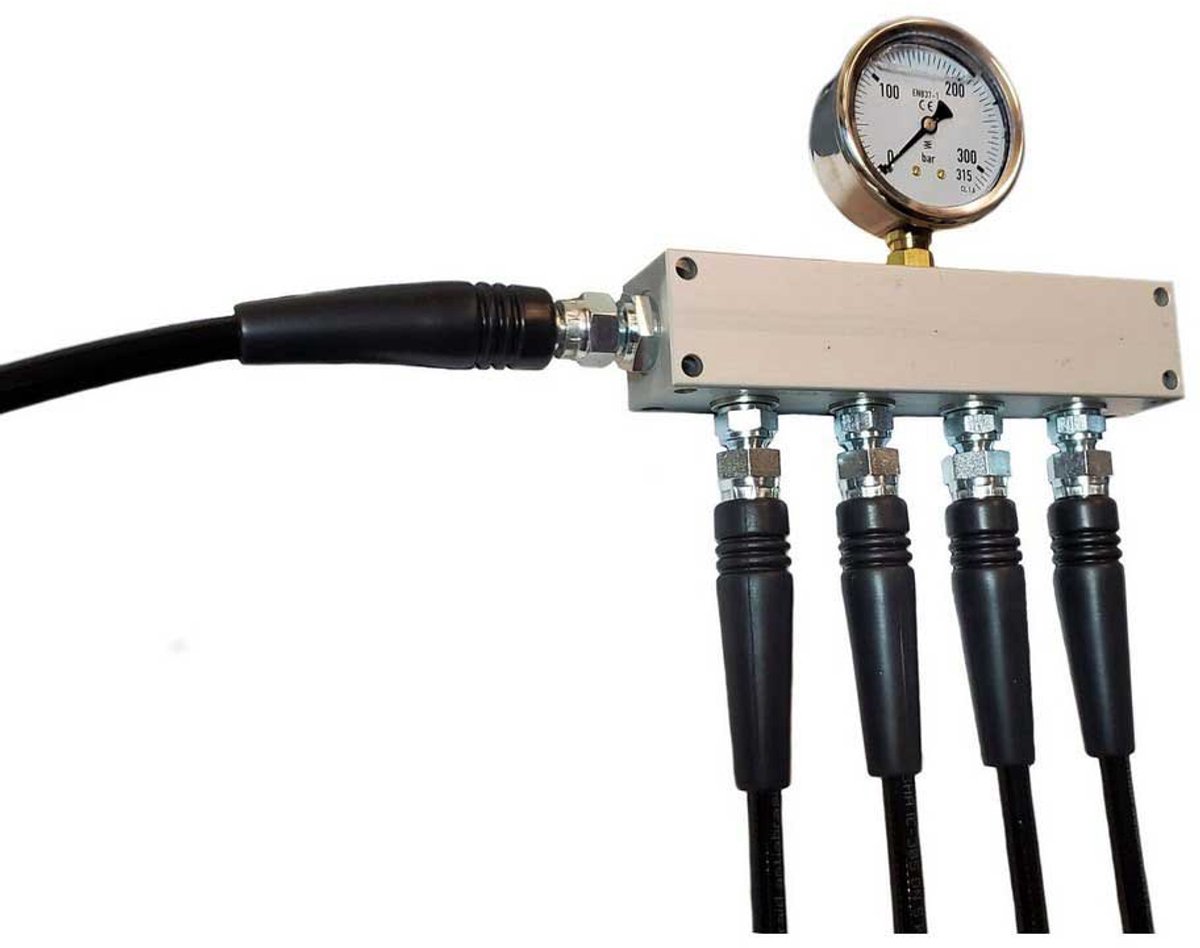 Metalsub Bauer Inlet G 1/4´´ 4 Outlets Manifoldblok Met Manometer Zilver