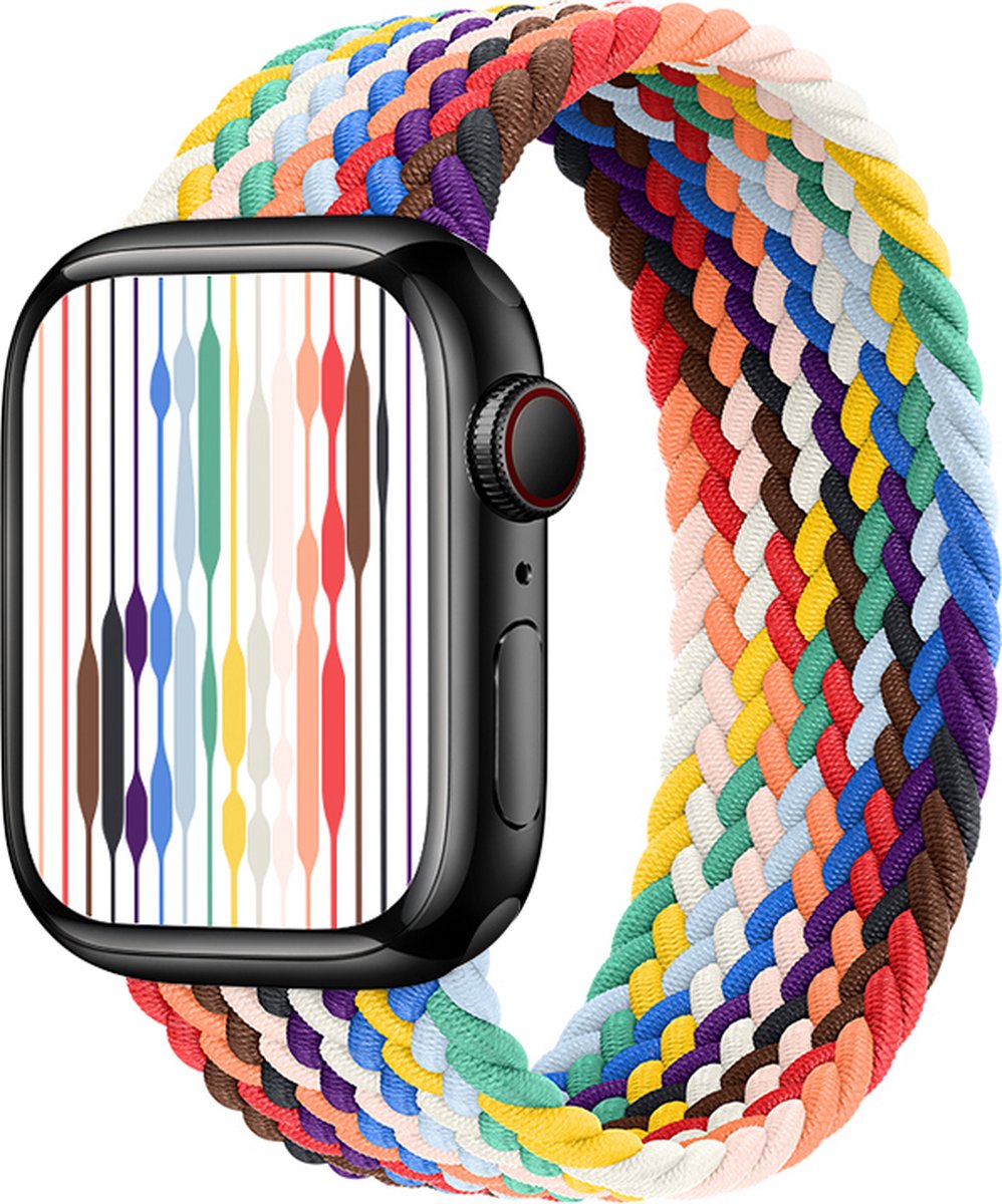 Stravo Gevlochten Nylon Bandje voor Apple Watch – Solo-stijl – Verstelbaar & Elastisch – Mix kleuren B – Geschikt voor Apple Watch 49mm (Ultra 1/2/3), 46mm (Series 10/11), 45mm (Series 7/8/9), 44mm (Series 4/5/6, SE 1/2/3) – S/M