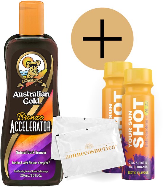 Australian Gold - Bronze Accelerator + 2 Your Sun Shots + 2 Verfrissingsdoekjes