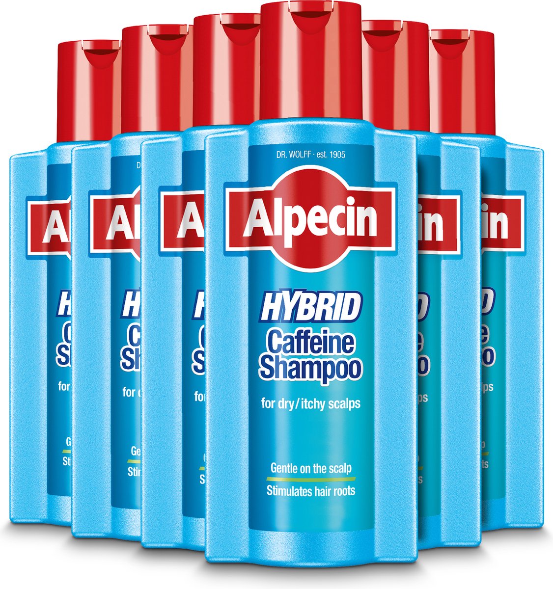 Alpecin Hybrid Shampoo 6x 375ml | Natuurlijke haargroei shampoo voor gevoelige en droge hoofdhuid