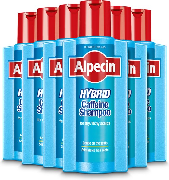 Alpecin Hybrid Shampoo 6x 375ml | Natuurlijke haargroei shampoo voor gevoelige en droge hoofdhuid