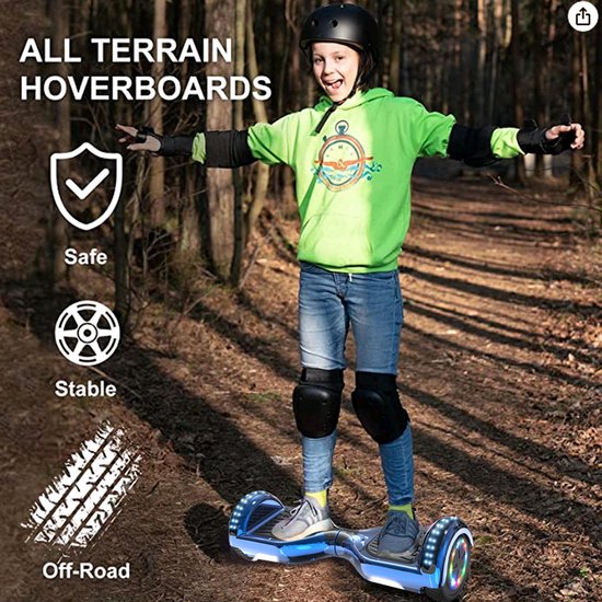 FOXSPORT Hoverboard Blauw - Bluetooth Speaker - Antislip Banden - Kleurrijke LED-Verlichting - Self Balance Scooter met krachtige dual Motor - 6.5 Wielen - Cadeau voor Kinderen, Tieners en Volwassenen