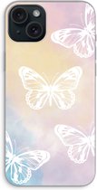 Case Company® - Hoesje geschikt voor iPhone 15 Plus hoesje - White butterfly - Soft Cover Telefoonhoesje - Bescherming aan alle Kanten en Schermrand