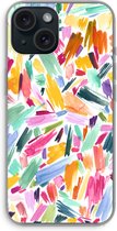 Case Company® - Hoesje geschikt voor iPhone 15 hoesje - Watercolor Brushstrokes - Soft Cover Telefoonhoesje - Bescherming aan alle Kanten en Schermrand