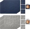 Lederen Placemat en Onderzetters, Tafelmatten PU Waterdichte Afveegbare Dubbelzijdige Plaats Matten Koffiematten Antislip Wasbare Placemats en Coaster Sets 4 (Grijs Blauw, Rechthoekige)