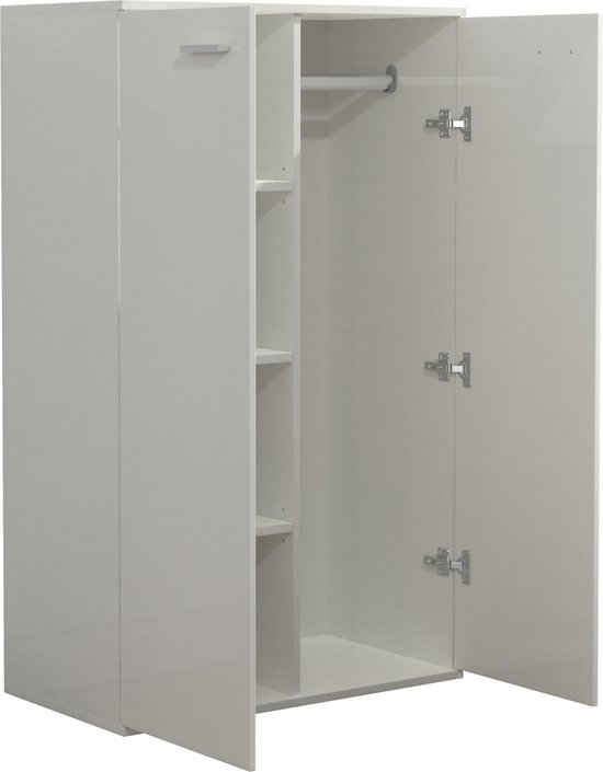 Armoire Ballina Blanche Avec Tiroirs Et Tringle - 48x80x180 Cm, Rangement Chambre Ou Dressing, Design épuré