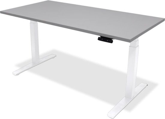 Zit sta bureau - hoog laag bureau - staan zit bureau - staand bureau – verstelbaar bureau – game bureau – 200 x 80 cm – wit onderstel – grijs bureaublad