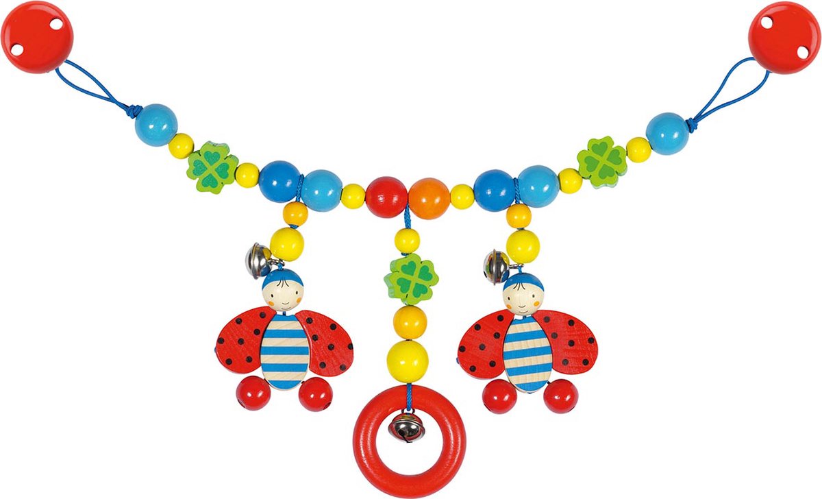 Goki Baby Kinderwagenspanner: LIEVEHEERSBEESTJE L40cm, met clips, natuurhout, in vensterdoos