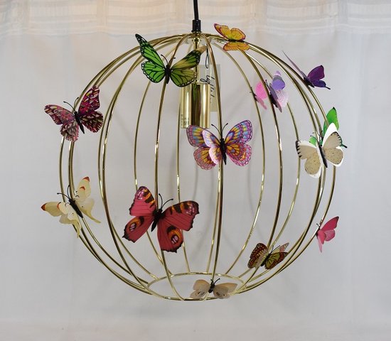 ZoeZo Design - lampe suspendue - lampe papillon - Ø 38 cm - lampe suspendue - couleur or - métal - avec aimant papillon en plastique - max. 60w