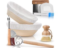 2 stuks Germand voor het bakken van brood incl. accessoires - rijsmandje van 100% natuurlijk rotan - rijsmand incl. garde, deegschraper, linnen doek, kwast & bakkersmes 2 stuks Germand voor het bakken van brood incl. accessoires - rijsmandje van 100% natuurlijk rotan - rijsmand incl. garde, deegschraper, linnen doek, kwast & bakkersmes