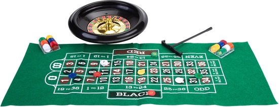 Roulettewiel 30 cm met roulettehark en fishes - Black Jack set compleet met BlackJack en fishes kleed 60x45 cm - Casinospel 2 in 1