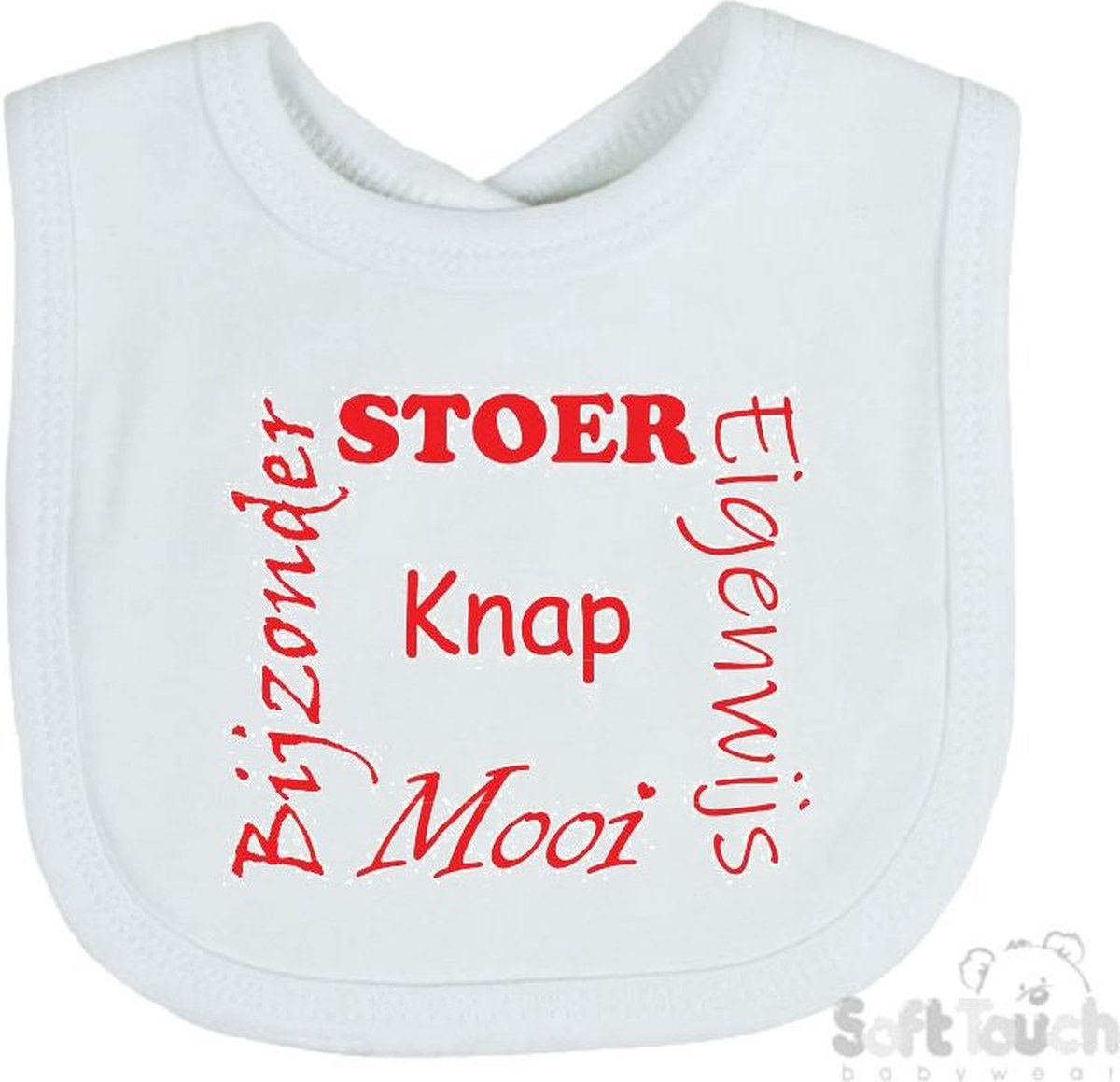 Goedkoopste Soft Touch Slabber Slabbetje Slab Stoer Eigenwijs Mooi Bijzonder Knap Unisex Katoen Wit/rood Maat 33x22 Cm