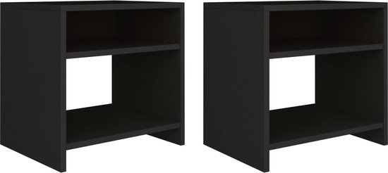 The Living Store nachtkastjes - set van 2 - bewerkt hout - 40x30x40 cm - zwart