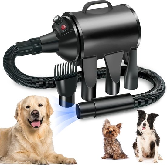 PetDryer – Professionele hondenföhn met opzetstukken – Waterblazer voor honden – 2800 W – Grooming tool – Compact – Stil design – Zwart