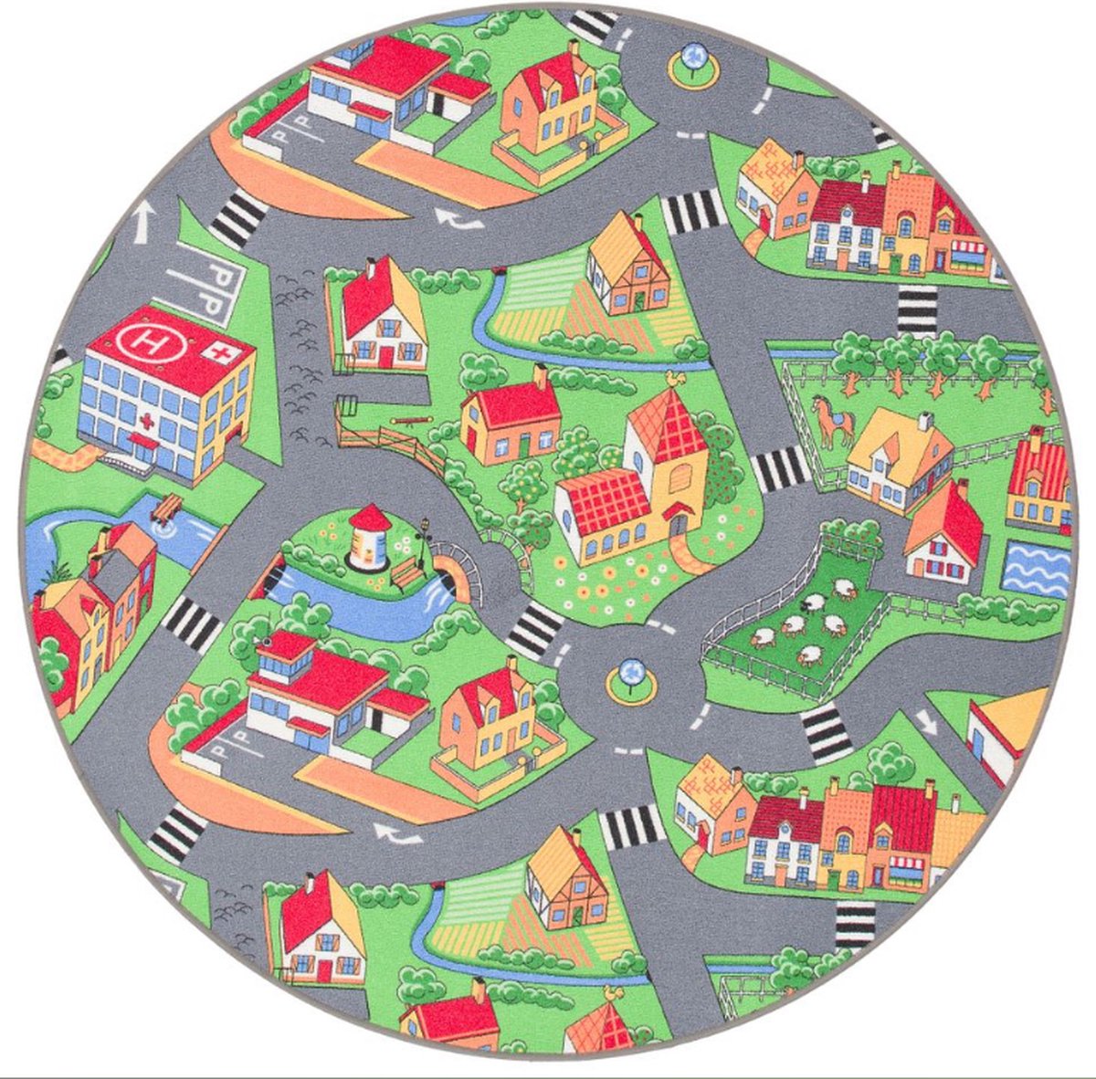 Rond speelkleed village stratenplan 200cm rond