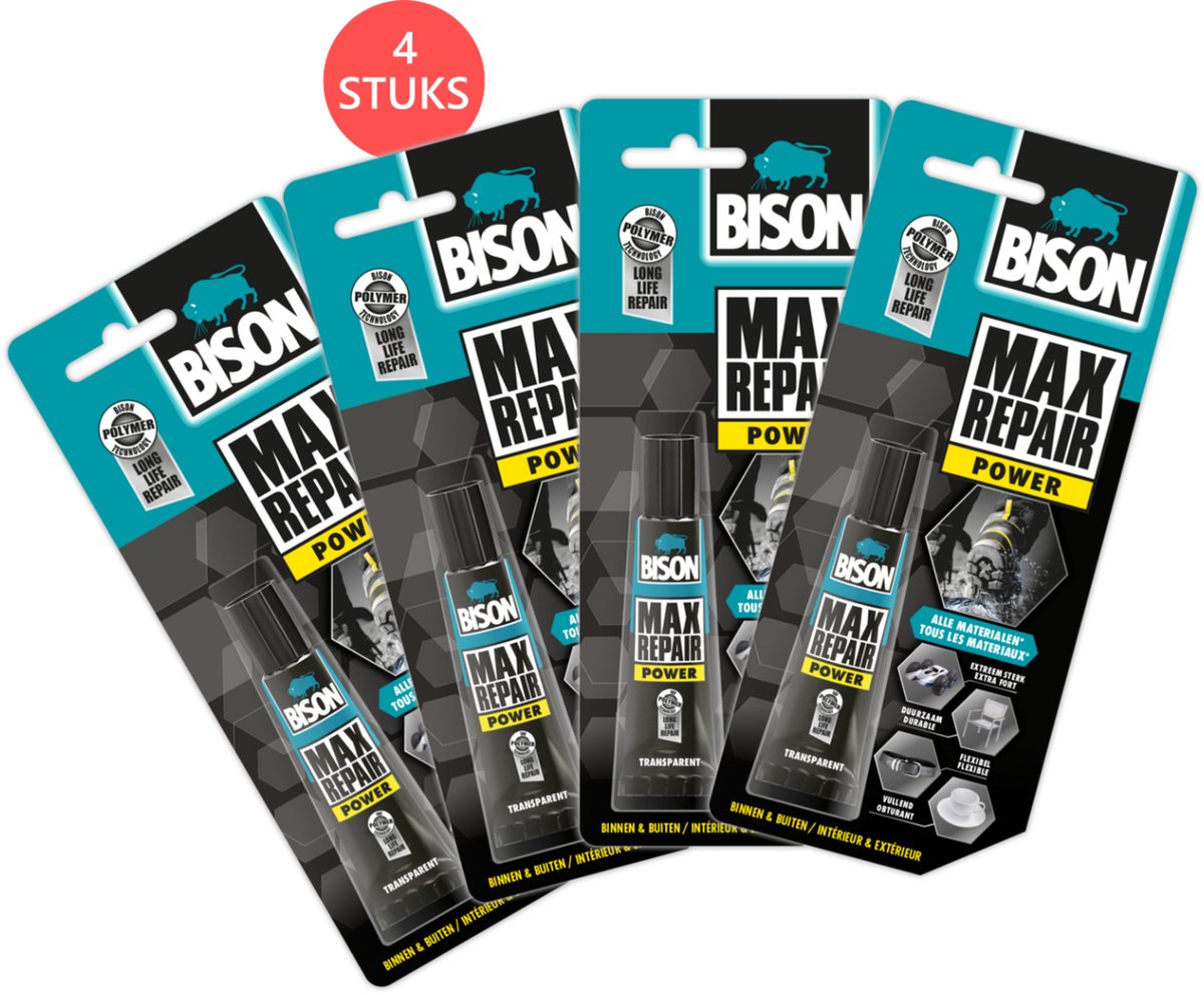 Bison max repair power - 4 stuks - extreem sterk - waterbestendig - 8 gram