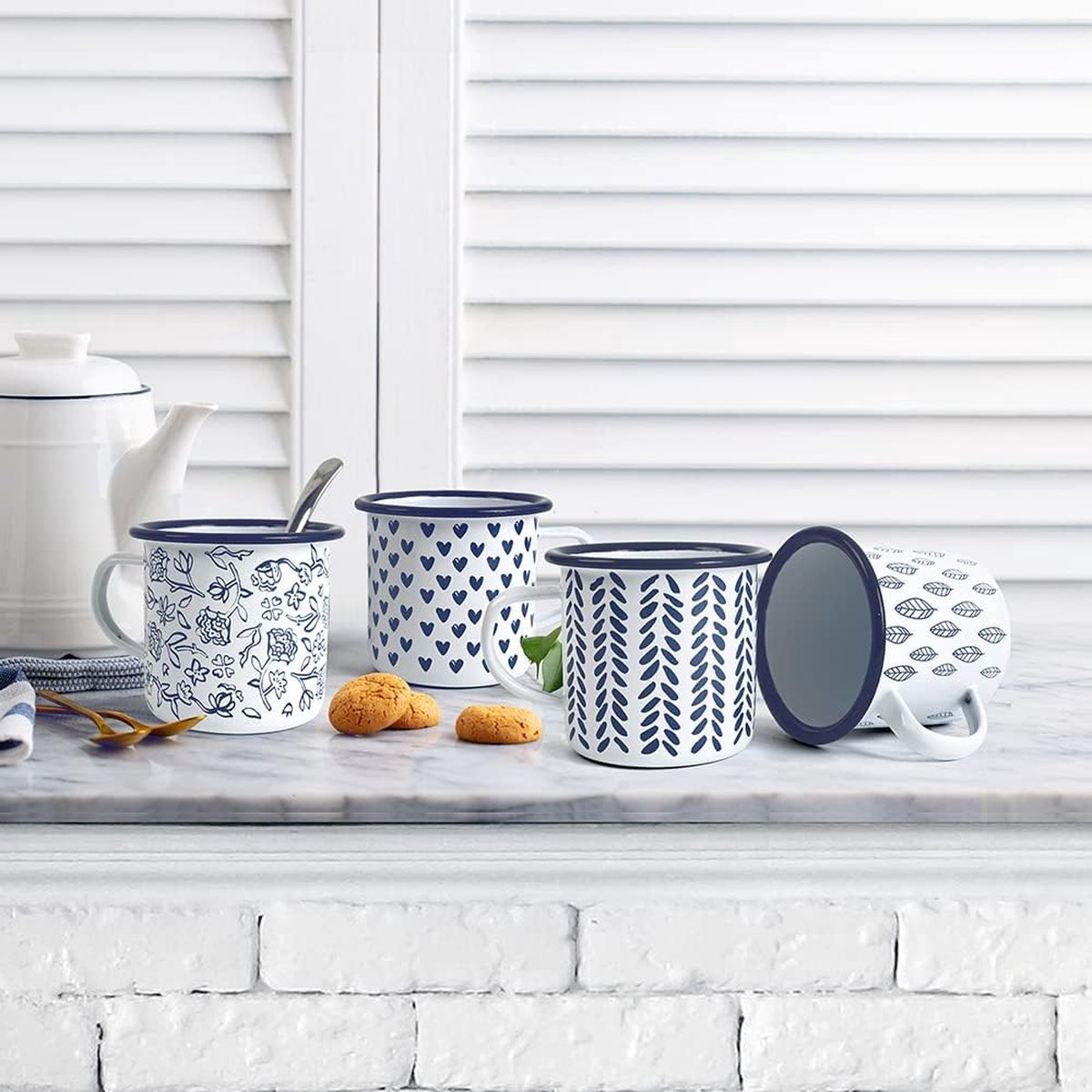 Big Forturn Emaille Koffiemok Koffiemok Set 12 oz Set van 4 Emaille Servies Camping Mok Emaille Cup Gepersonaliseerd